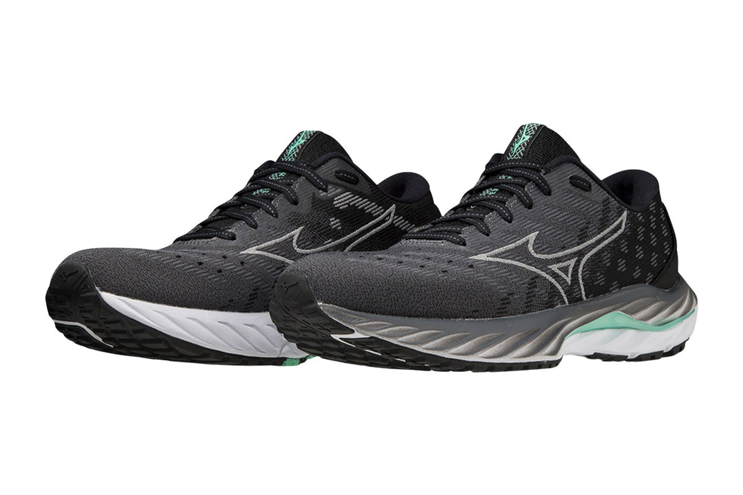 Mizuno Wave Inspire 19 D Iron Gate/Nimbus Cloud/Spring Bud Womens #color_black-multi-greens