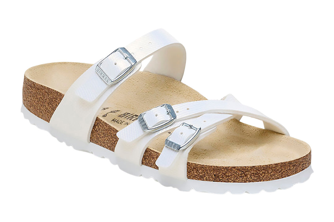 Birkenstock Franca R Shiny Embossed White Birko-Flor Womens #color_white