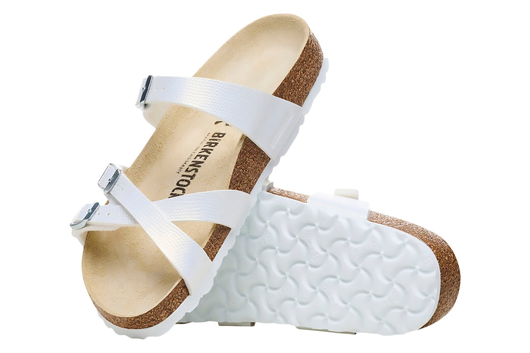 Birkenstock Franca R Shiny Embossed White Birko-Flor Womens #color_white