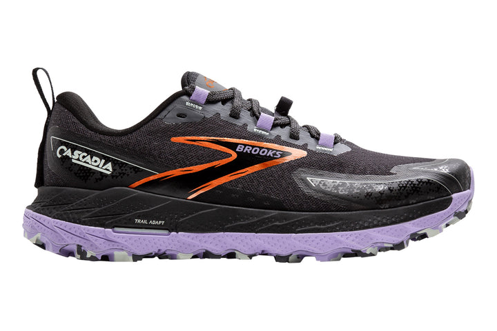 Brooks Cascadia 18 B Ebony/Lavender/Copper Womens #color_black-multi-pinks-purples