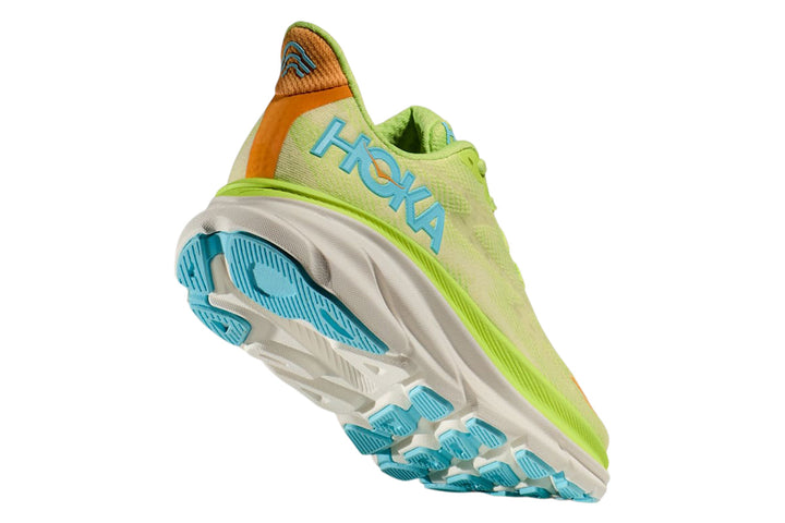 Hoka Clifton 9 B Lettuce/Solar Flare Womens #color_yellow-multi-reds-oranges