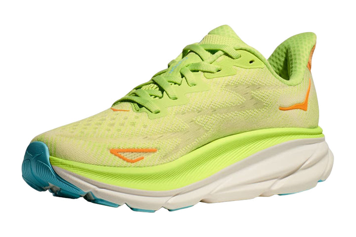 Hoka Clifton 9 B Lettuce/Solar Flare Womens #color_yellow-multi-reds-oranges