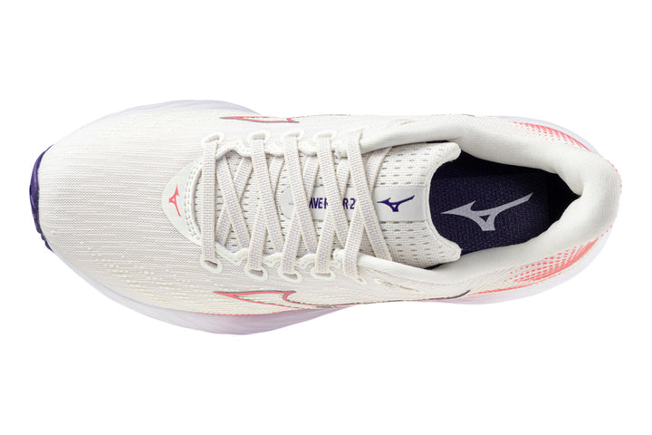 Mizuno Wave Rider 28 B Snow White/Camellia Rose/Vintage Indigo Womens #color_white-multi-pinks