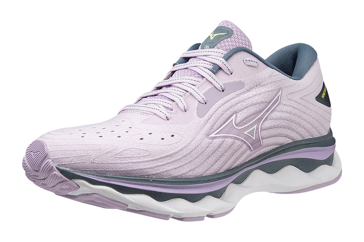 Mizuno Wave Sky 6 B Pastel Lilac/White/China Blue Womens #color_pink-blush