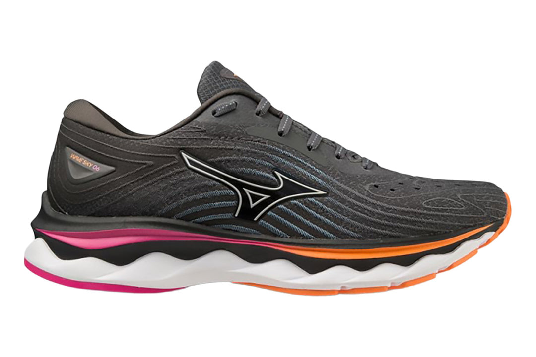 Mizuno Wave Sky 6 D Iron Gate/Nimbus Cloud Neon Pink Womens #color_grey-multi-pinks-purples