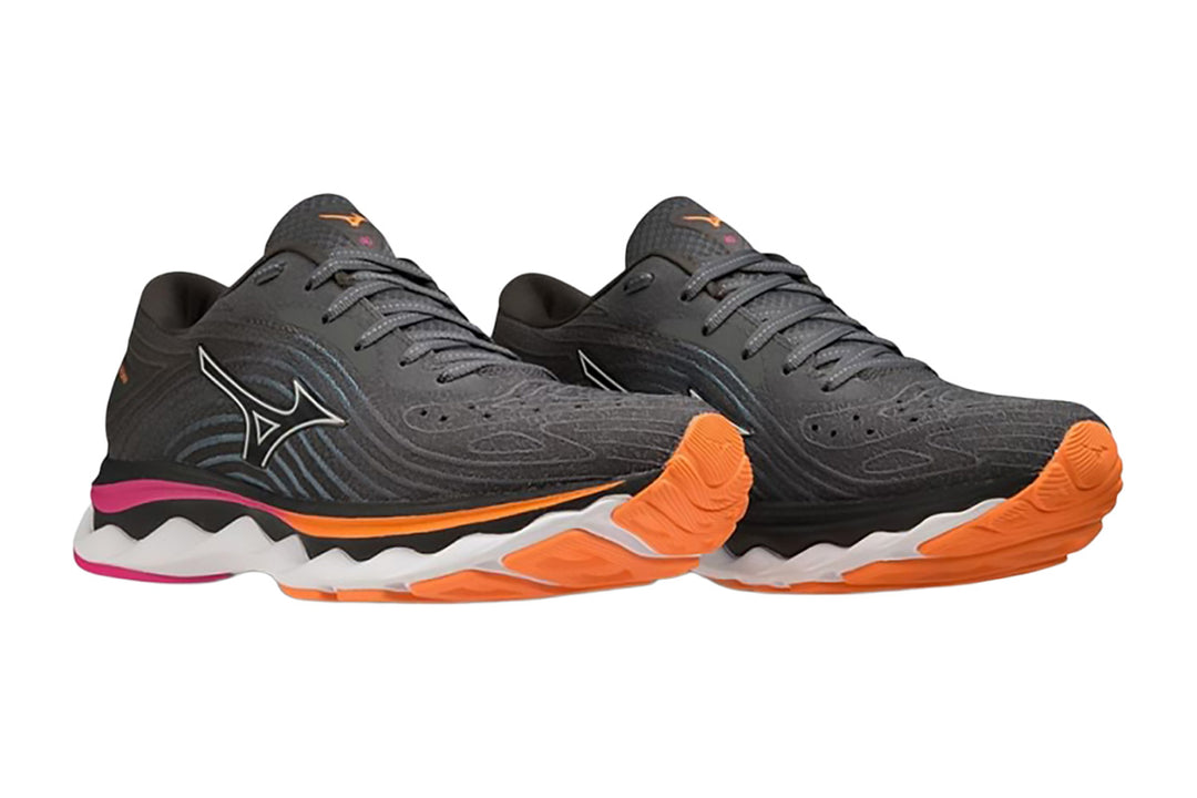 Mizuno Wave Sky 6 D Iron Gate/Nimbus Cloud Neon Pink Womens #color_grey-multi-pinks-purples