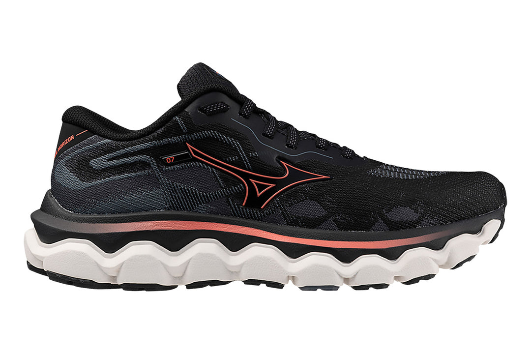 Mizuno Wave Horizon 7 D Black/Dubarry/Nimbus Cloud Womens #color_black-multi-reds-oranges